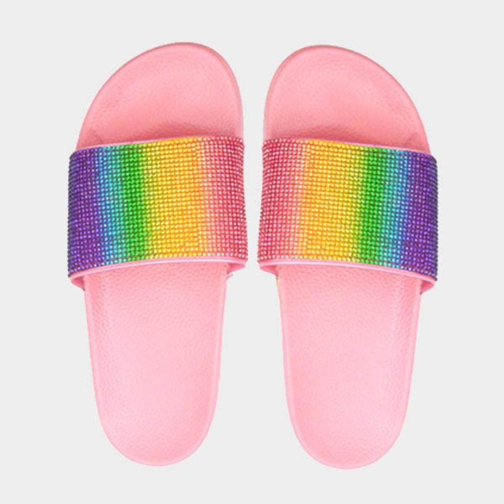 Rainbow Pride Crystal Pave Slide Sandal Slippers